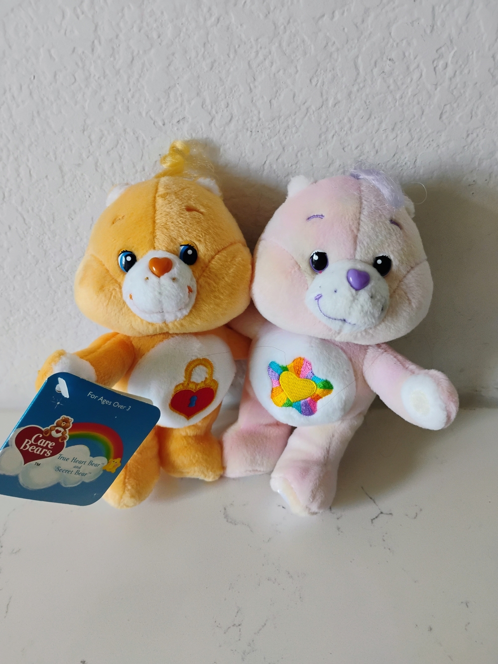 Cuddle Pairs  7” Care Bears True Heart Bear and Secret Bear 2002 Trueheart Plush